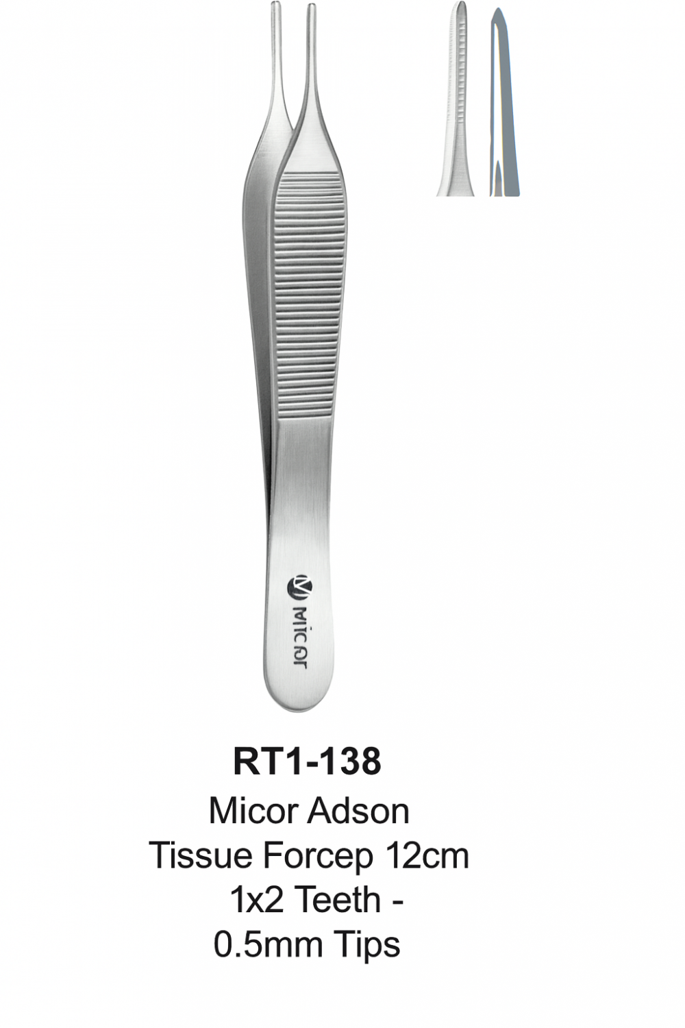 Micor Adson Doku Penseti 12cm | 1x2 Dişli, 0.5mm Uçlu Cerrahi Penset